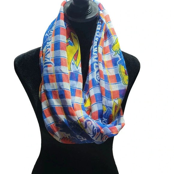 University of Kansas KU Jayhawks Infinity Scarf Blue Red Yellow White 32" x 26" - Picture 1 of 5